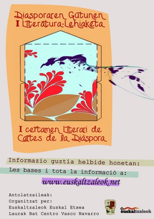 Valentziako Euskaltzaleok eta Laurak Bat neuskal etxeek antolatutako "Diasporaren Gutunen I. Literatura-Lehiaketa"ren afixa